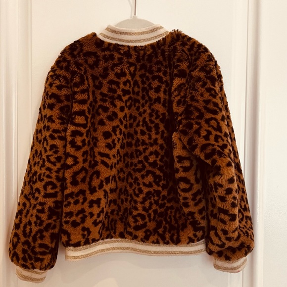 Girls faux leopard fur bomber jacket - size 6 - Picture 2 of 2
